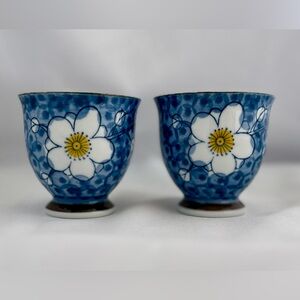Japanese Tea Cup Blue Cherry Blossom Sakura Ceramic Vintage Hand Poured Candles